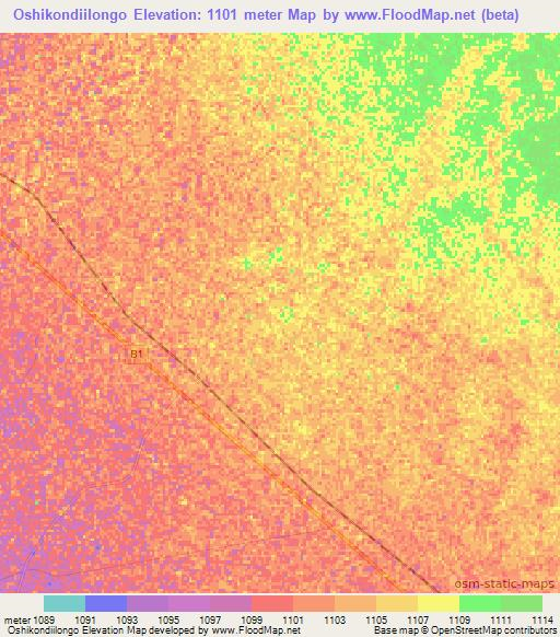 Oshikondiilongo,Namibia Elevation Map