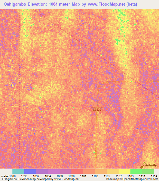 Oshigambo,Namibia Elevation Map
