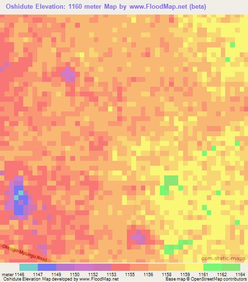 Oshidute,Namibia Elevation Map