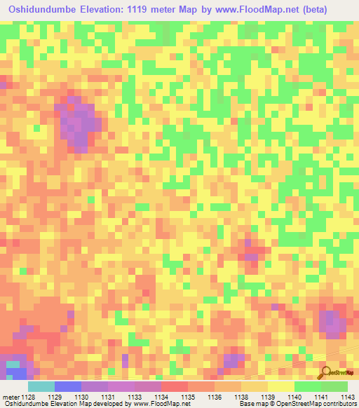 Oshidundumbe,Namibia Elevation Map