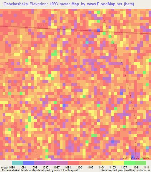 Oshekasheka,Namibia Elevation Map