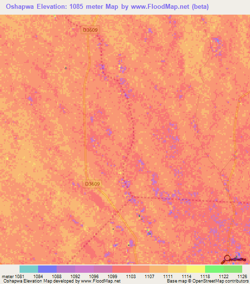 Oshapwa,Namibia Elevation Map