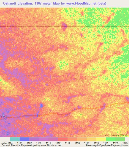 Oshandi,Namibia Elevation Map