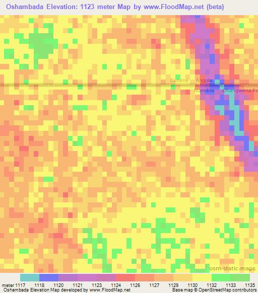 Oshambada,Namibia Elevation Map
