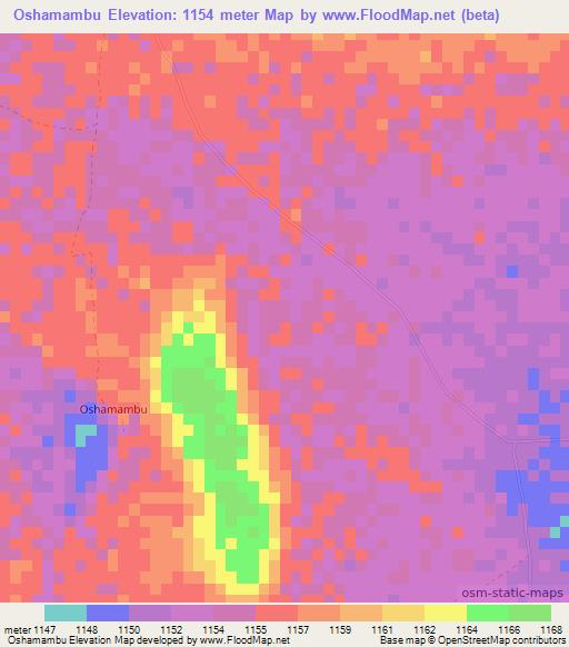 Oshamambu,Namibia Elevation Map