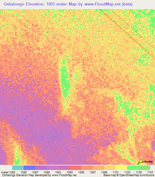 Oshalongo,Namibia Elevation Map