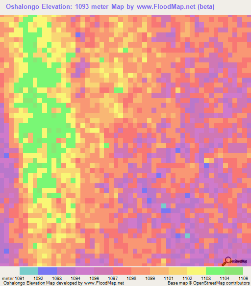 Oshalongo,Namibia Elevation Map