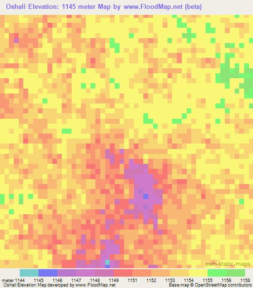 Oshali,Namibia Elevation Map