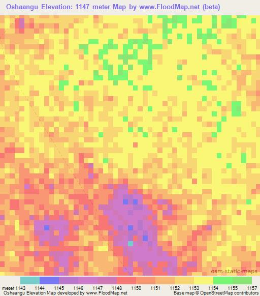 Oshaangu,Namibia Elevation Map