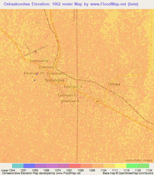 Oshaakondwa,Namibia Elevation Map