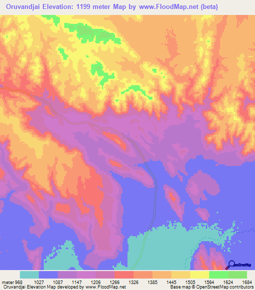 Oruvandjai,Namibia Elevation Map