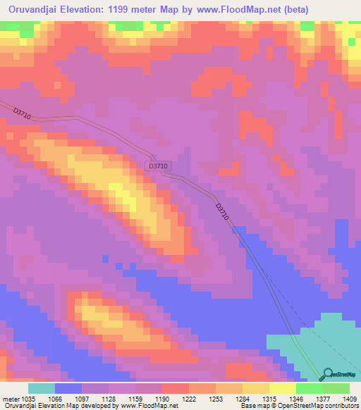 Oruvandjai,Namibia Elevation Map