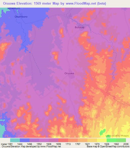 Oruuwa,Namibia Elevation Map