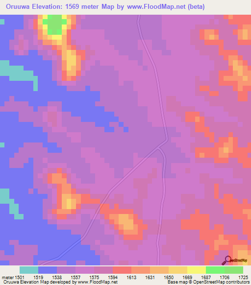 Oruuwa,Namibia Elevation Map