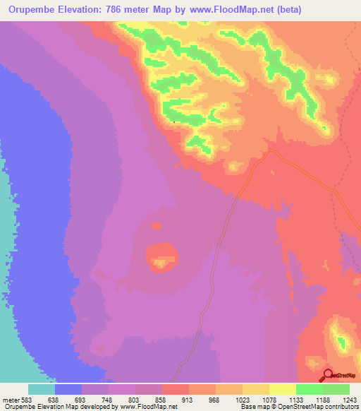 Orupembe,Namibia Elevation Map