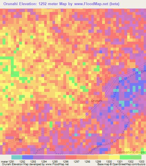 Orunahi,Namibia Elevation Map