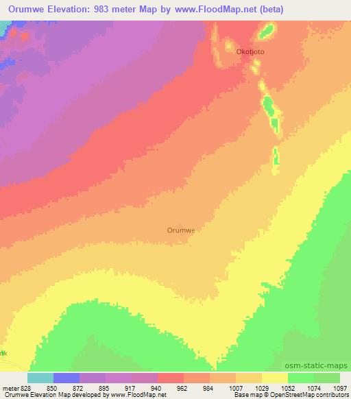 Orumwe,Namibia Elevation Map