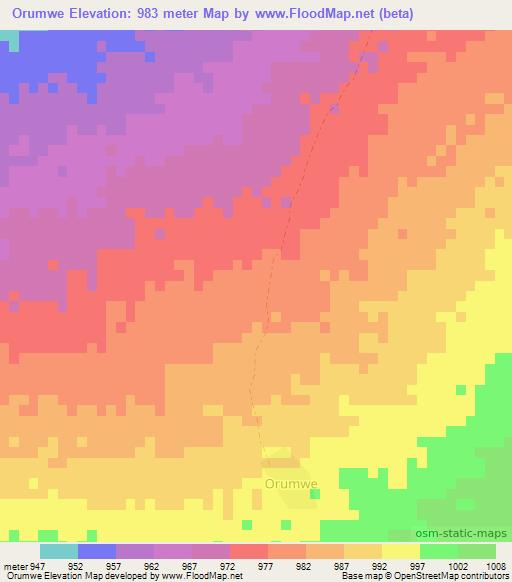 Orumwe,Namibia Elevation Map
