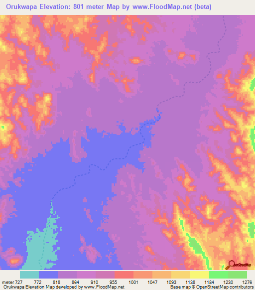 Orukwapa,Namibia Elevation Map