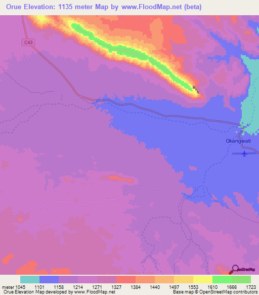 Orue,Namibia Elevation Map