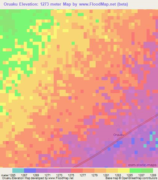 Oruaku,Namibia Elevation Map