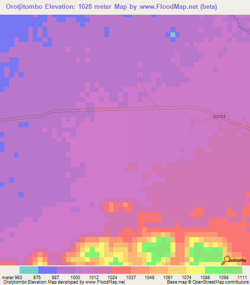 Orotjitombo,Namibia Elevation Map