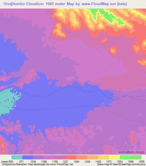 Orotjitombo,Namibia Elevation Map