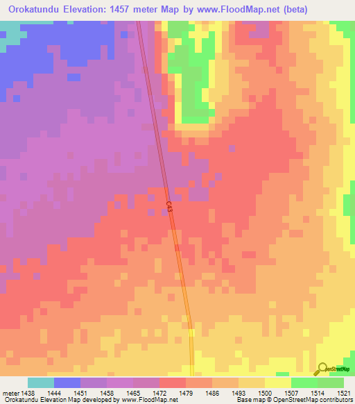 Orokatundu,Namibia Elevation Map
