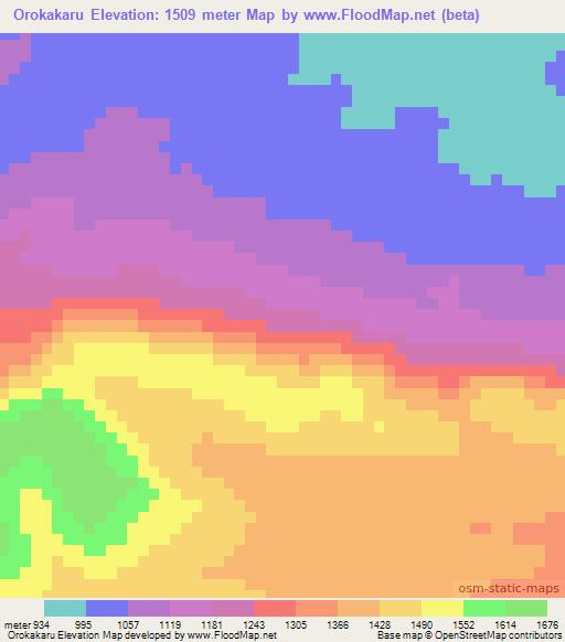 Orokakaru,Namibia Elevation Map