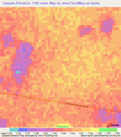 Opepela,Namibia Elevation Map