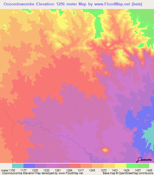 Oozonduwombe,Namibia Elevation Map