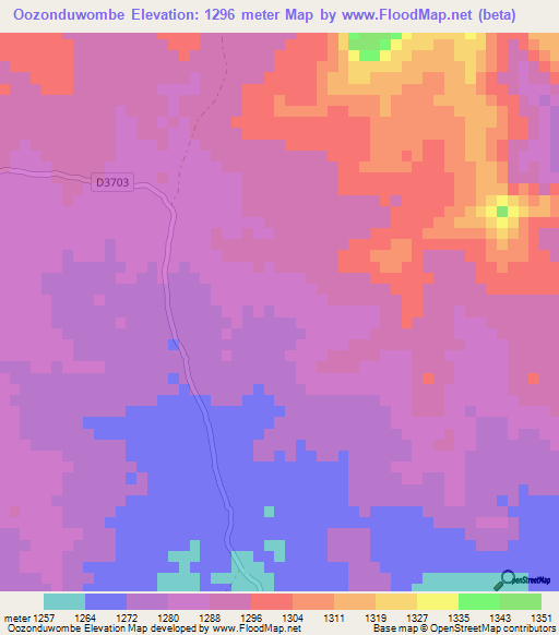 Oozonduwombe,Namibia Elevation Map