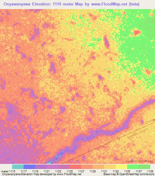Onyawanyawa,Namibia Elevation Map