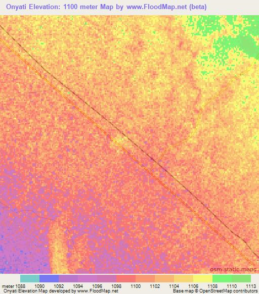Onyati,Namibia Elevation Map