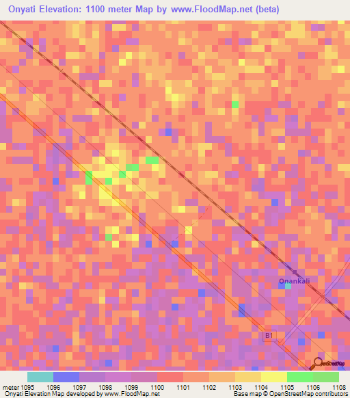 Onyati,Namibia Elevation Map