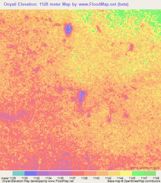 Onyati,Namibia Elevation Map