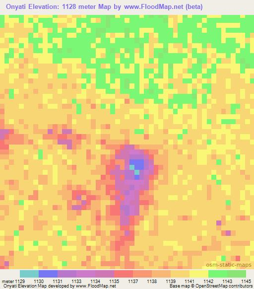 Onyati,Namibia Elevation Map