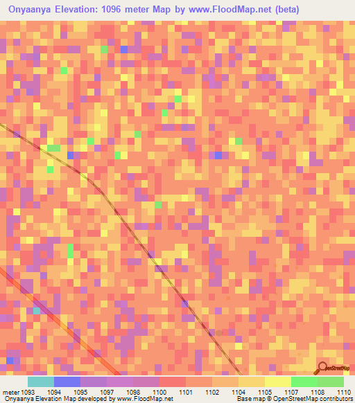 Onyaanya,Namibia Elevation Map