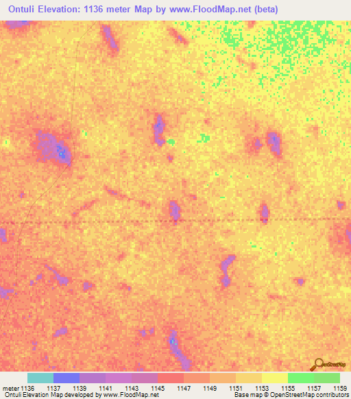 Ontuli,Namibia Elevation Map