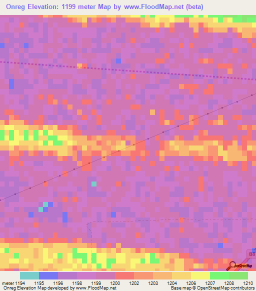 Onreg,Namibia Elevation Map