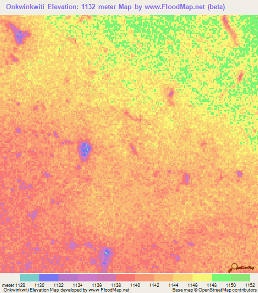 Onkwinkwiti,Namibia Elevation Map