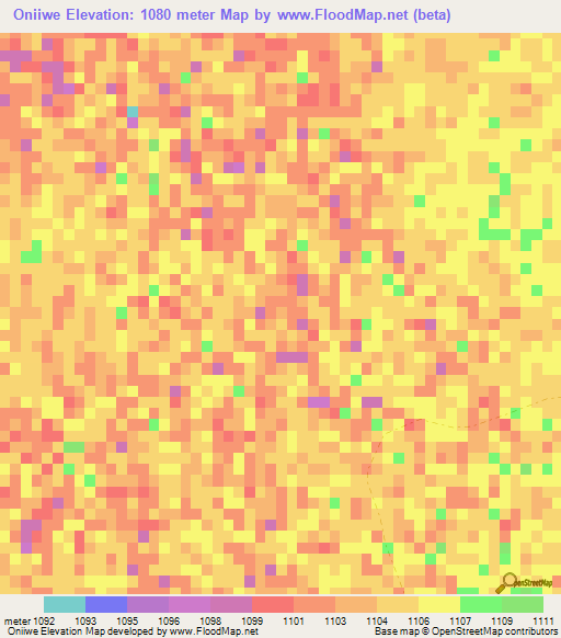 Oniiwe,Namibia Elevation Map