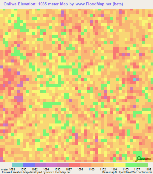 Oniiwe,Namibia Elevation Map