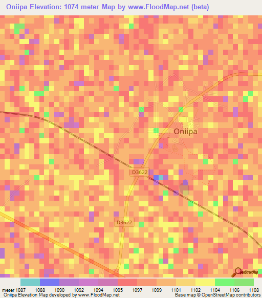 Oniipa,Namibia Elevation Map