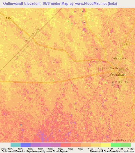 Oniimwandi,Namibia Elevation Map
