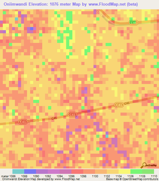Oniimwandi,Namibia Elevation Map