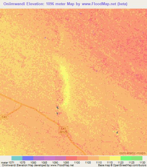 Oniimwandi,Namibia Elevation Map