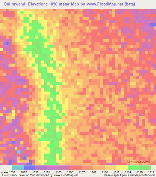 Oniimwandi,Namibia Elevation Map