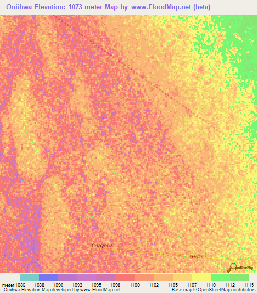 Oniihwa,Namibia Elevation Map