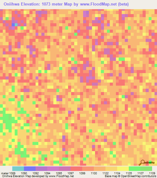 Oniihwa,Namibia Elevation Map